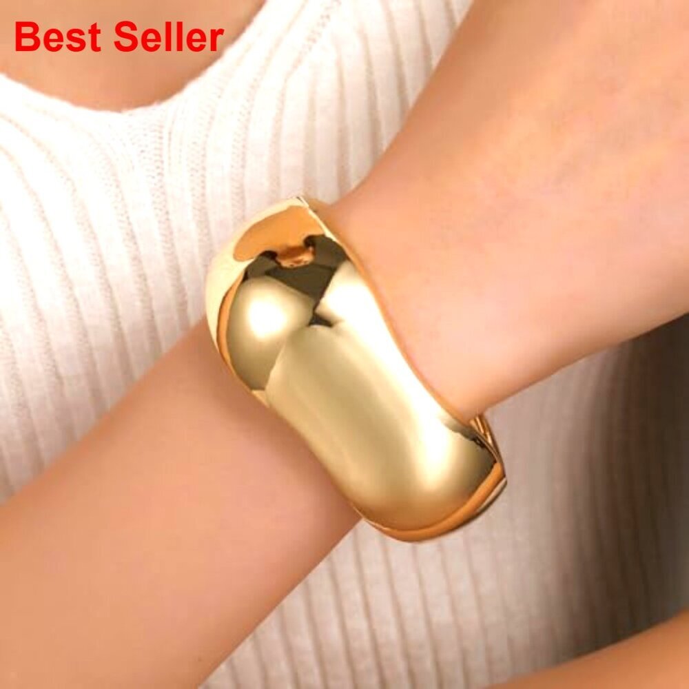 Gold Plated Zinc Alloy Hinged Cuff Bangle Bracelet for Women - Picture 3 of 7